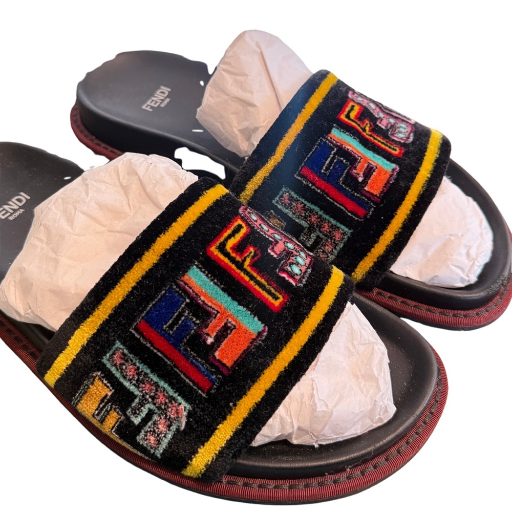 Fendi Vibrant Striped Slide Sandals